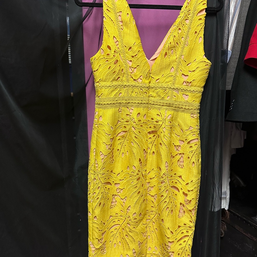 Maeve Yellow Lace Midi Dress